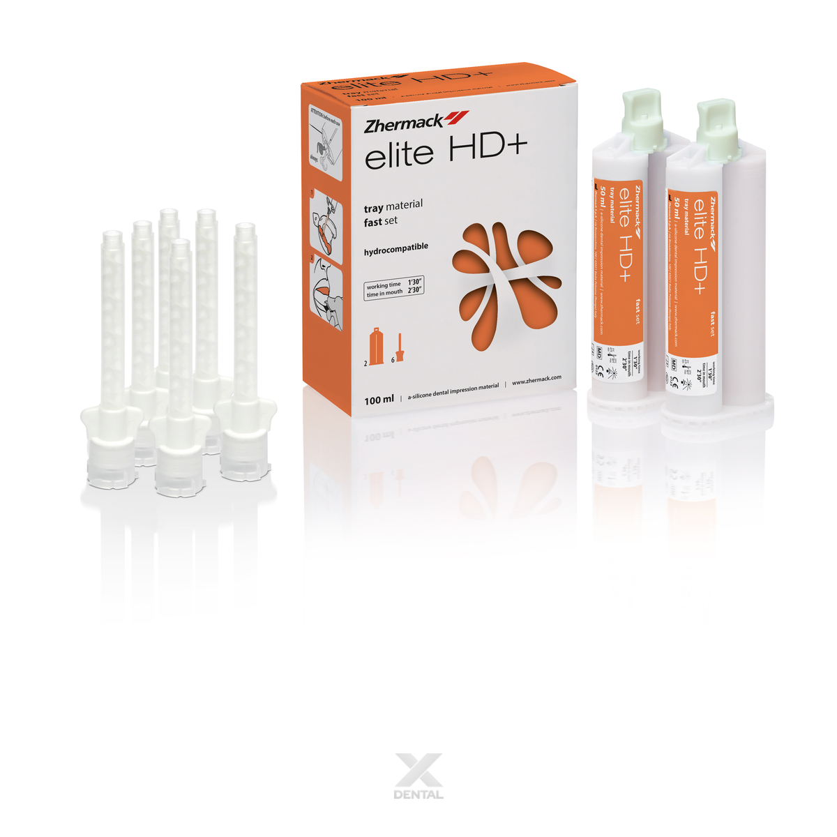 Zhermack Elite HD+ Tray Heavy Body Fast Set C202032, 2 x 50mL cartridges and 6 mixing tips