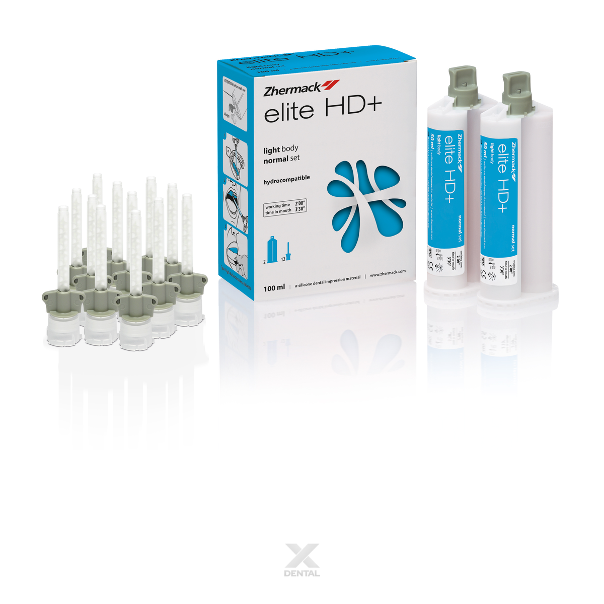 Zhermack Elite HD+ Light Body Normal Set C203030, 2 x 50mL cartridges and 12 mixing tips